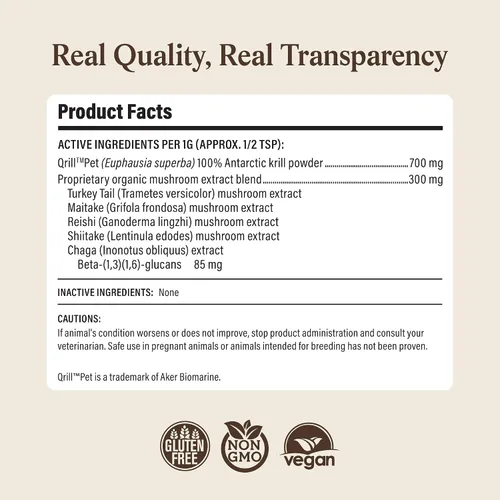 Miniatura 7 de Real Mushrooms Pet Defenders with Krill - Apoyo inmunológico para perros con Reishi, cola de pavo, shiitake, extractos de hongos orgánicos Maitake