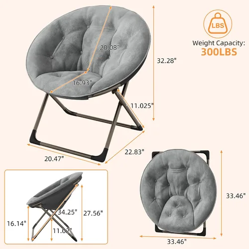 Miniatura 3 de Garvee Silla platillo, cómoda silla de piel sintética con marco de metal plegable, asiento plegable de felpa de gran tamaño para adultos
