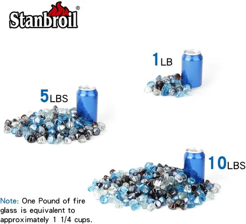 Miniatura 3 de Stanbroil Diamantes de vidrio de fuego mezclados de 10 libras, vidrio de fuego de 1/2 pulgada mezclado con azul caribeño, hielo de cristal, brillo
