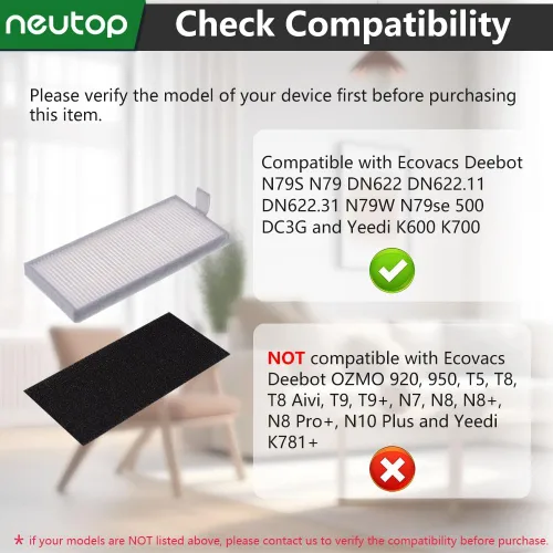 Miniatura 2 de Filtros de repuesto compatibles con Ecovacs Deebot N79S N79 DN622 DN622.11 DN622.31 N79W N79se Deebot 500 DC3G y Yeedi K600 K700, aspiradoras robot