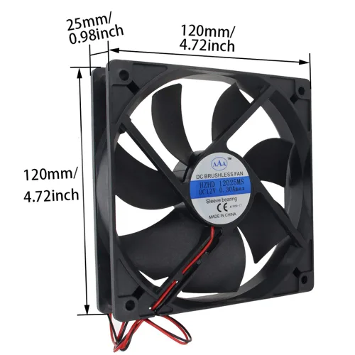 Miniatura 5 de Othmro Radiadores de refrigeración sin escobillas ventilador negro 12V 3.6W 0.3A 4.724 in X 4.724 in X 0.984 in 12025MS 1PCS