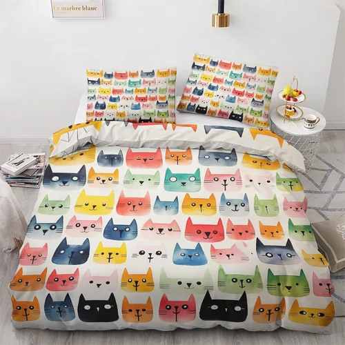 Miniatura 45 de Funda de edredón abstracta tamaño individual Juego de ropa de cama de arte colorido 2 piezas Funda de edredón con patrón de microfibra suave