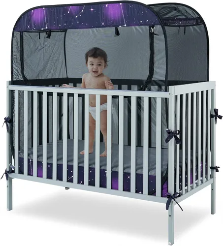 Miniatura 11 de Porayhut Tienda de campaña portátil de malla de seguridad para cuna de bebé, mosquitera desplegable, cubierta de malla transparente para bebés