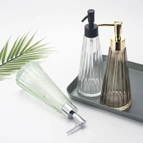 Miniatura 7 de IVAILEX Dispensador de jabón de manos de 10 oz/10.1 fl oz para baño, dispensador de jabón de cocina, dispensador de jabón de vidrio con bomba dorada