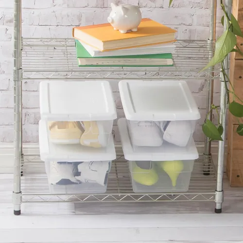 Miniatura 8 de Sterilite - Paquete de 12 cajas de almacenamiento apilables con tapas a presión; contenedor organizador de plástico resistente para armario, baño
