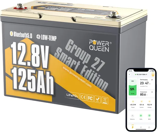 Miniatura 12 de Power Queen Paquete de 2 baterías LiFePO4 de 12 V 100 Ah, BMS integrado de 100 A, batería de litio de 2560 Wh, hasta 15000 ciclos, soporte