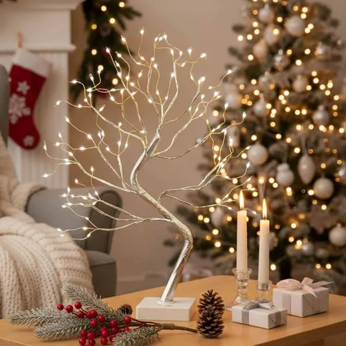 Miniatura 4 de EAMBRITE Soporte para Regalo de Árbol de Dinero, Árbol de Abedul Iluminado de 2 Pies 24LED, Temporizador Alimentado por Batería/USB, Pantalla