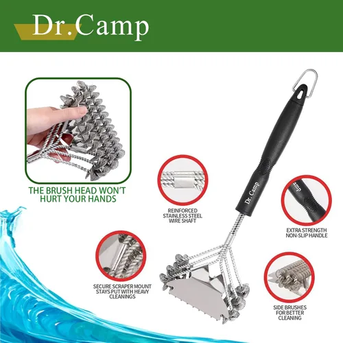 Miniatura 5 de Dr.Camp 2 cepillos de acero inoxidable para barbacoa, cepillo para barbacoa, raspador de parrilla, cepillo de parrilla para exteriores, cepillo
