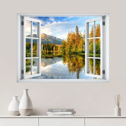Miniatura 12 de SIGNWIN Adhesivo mural removible para pared, atardecer cielo naranja, otoño, bosque, árbol, paisaje, naturaleza, arte fino, rústico, paisaje