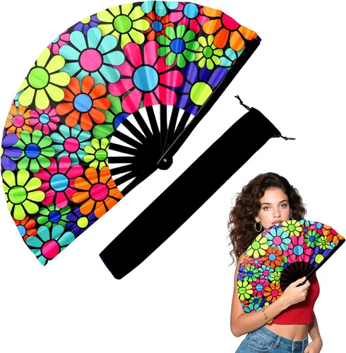Miniatura 15 de Abanico de mano grande de 13 pulgadas con luz UV para baile en línea, abanico plegable para botas en el suelo, actuación, boda, fiesta - abanico
