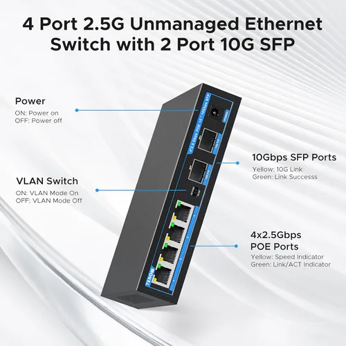 Miniatura 4 de Interruptor PoE+ de 4 puertos 2.5Gb con 2 puertos SFP+ de 10Gb adicionales, TEROW Base-T 10G Ethernet, capacidad de conmutación de 60Gbps