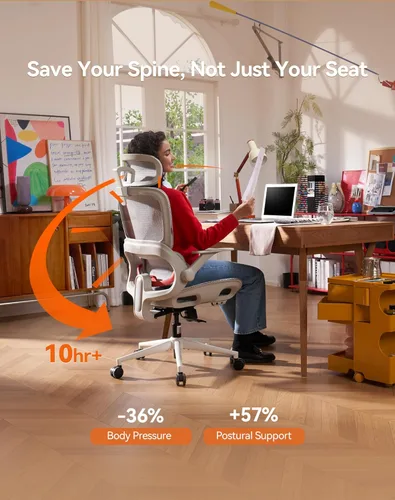 Miniatura 7 de SIHOO Silla de oficina B100, silla de oficina ergonómica sin reposapiés, silla de computadora con reposacabezas ancho y soporte lumbar adaptativo