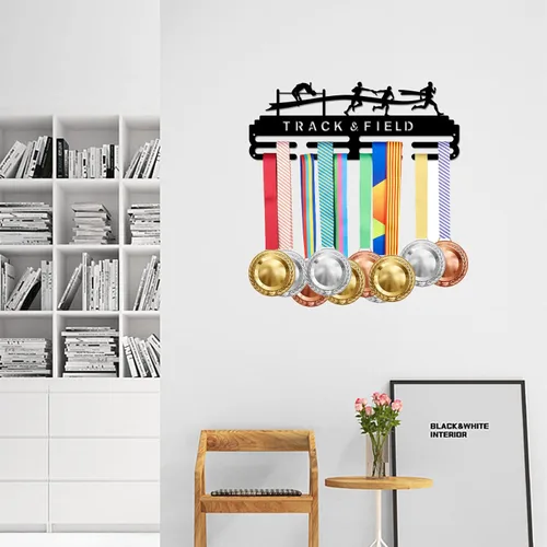 Miniatura 6 de SUPERDANT Muchos tipos de medallas deportivas, silueta de atleta, soporte de medallas montado en la pared, estante de exhibición de medallas