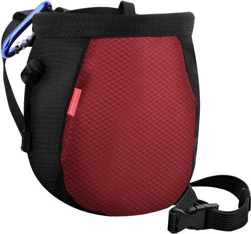 Miniatura 10 de Rhino Valley Bolsa de tiza para escalar, sin fugas, con cordón, con cinturón ajustable, clip de mosquetón y bolsillos con cremallera, bolsa de tiza