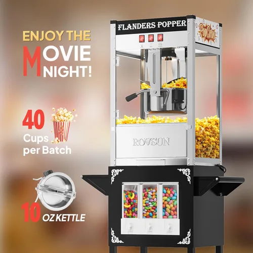 Miniatura 3 de ROVSUN Máquina de palomitas de maíz con carrito, ruedas y hervidor de 10 onzas que hace hasta 4 galones certificado ETL, máquina de palomitas