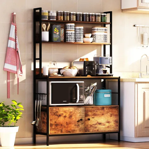 Miniatura 11 de Estante de cocina para panaderos con cestas, estante de almacenamiento independiente de 5 niveles, soporte industrial para horno microondas