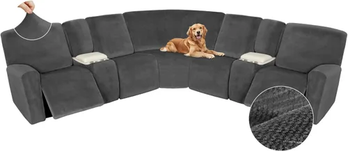Miniatura 149 de Arfntevss Fundas de sofá seccional reclinable de terciopelo, Funda de sofá seccional de esquina para sofá reclinable, Funda elástica suave