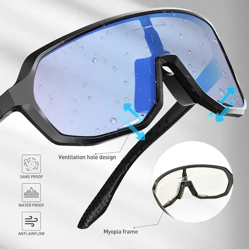 Miniatura 4 de KAPVOE Gafas de ciclismo fotocromáticas para hombres y mujeres, gafas de sol de bicicleta de montaña, gafas deportivas con protección UV Azul Negro