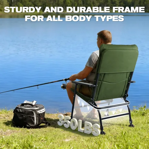 Miniatura 3 de X Strike Silla de pesca plegable de gran tamaño con soporte para caña, resistente, 350 libras, pies ajustables y acolchados, silla de camping
