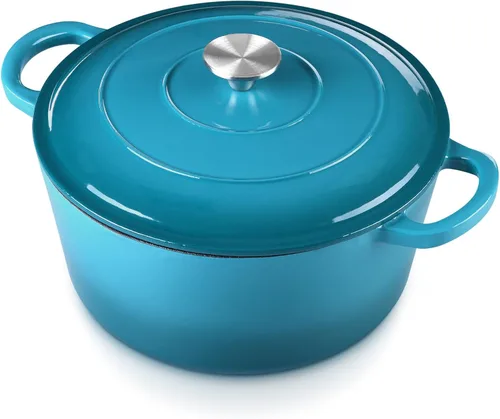 Miniatura 28 de E-far - Horno holandés de 6 cuartos de galón, esmaltado de hierro fundido con tapa, olla de cocina redonda antiadherente para Naranja