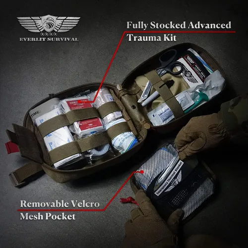 Miniatura 5 de EVERLIT Kit avanzado de trauma, torniquete CAT GEN-7, compatible con TCCC, bolsa táctica IFAK de combate militar con férula de 36 pulgadas de nylon