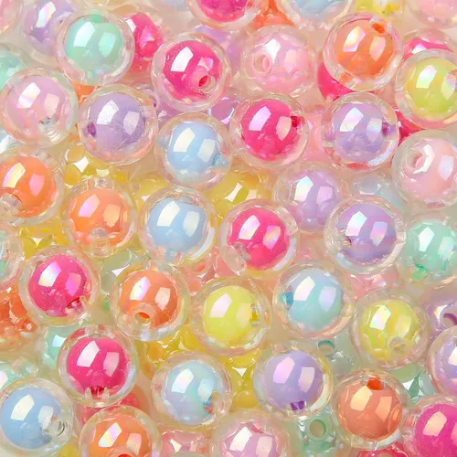Miniatura 7 de Cuentas acrílicas de 0.472 pulgadas, 250 cuentas redondas de burbujas de color arcoíris para manualidades, joyería, fabricación de collares