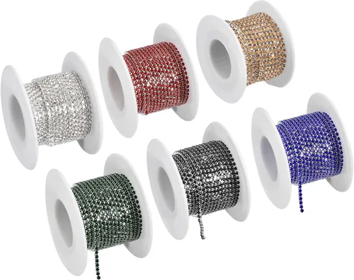 uxcell 6 rollos de 33 yardas de 0.118 pulgadas (0.118 in) con diamantes de imitación de cristal para coser en cadena de diamantes de imitación para