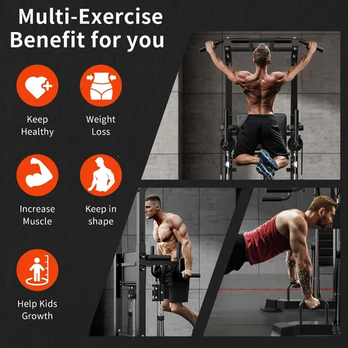 Miniatura 4 de SogesHome Power Tower Pull Up Bar and Dip Station, Multi-Function Free Standing Pull Ups, Adjustable Height Dip Bar Strength Training Workout