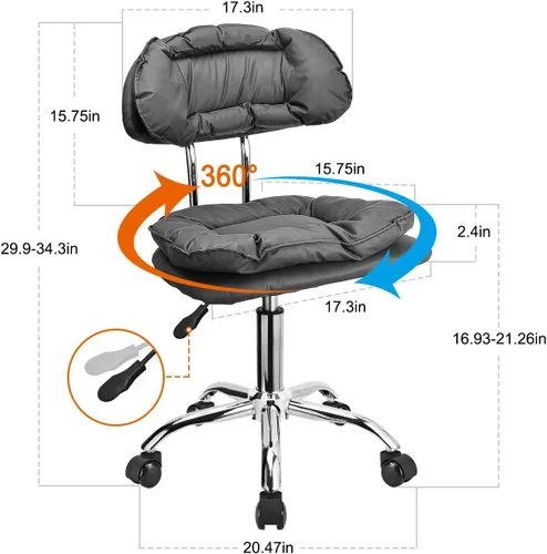 Miniatura 3 de JOSTZHXIN Respaldo de taburete rodante, acolchado de asiento grueso, silla rodante resistente para oficina en casa, silla giratoria de altura Gris