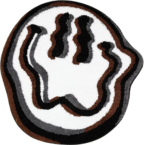 Miniatura 9 de Estmy Happy Face - Alfombra de baño redonda de 2 pies, color blanco/negro, antideslizante, lavable, estética, hippie, bohemio, divertida, de felpa