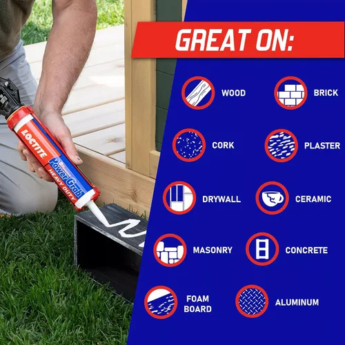 Miniatura 3 de Loctite Power Grab Express Adhesivo de Construcción para Trabajo Pesado, Pegamento de Construcción Versátil para Madera, Pared, Azulejo, Tablero