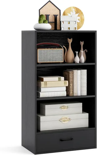Giantex Estantería de 4 niveles con cajón, organizador de pie de 42.5 pulgadas de alto, estantes de almacenamiento con dispositivo anti-caída,
