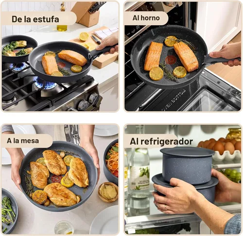 Miniatura 5 de T-fal Ingenio Essentials - Juego de utensilios de cocina con mango desmontable/extraíble de 11 piezas, granito titanio antiadherente, apto para Gris