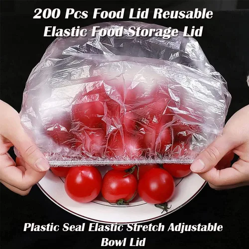 Miniatura 6 de AKOAK Bolsas desechables para almacenamiento de alimentos (aprox. 200), película adhesiva, reutilizable, tapa elástica de plástico de polietileno