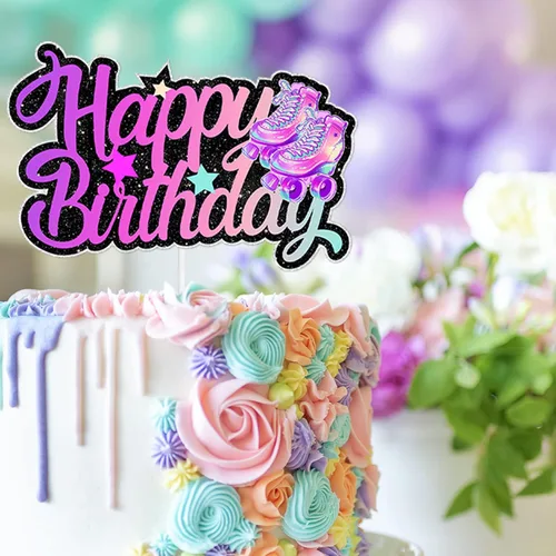Miniatura 3 de Patines de ruedas para decoración de tartas para niños y niñas, decoración de fiesta de feliz cumpleaños, 80 y 90, estilo retro, hip hop