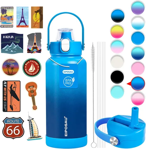 Miniatura 10 de Botella de agua aislada con tapa, bota y calcomanías, botella de acero inoxidable de 24 onzas, sin sudor, mantiene el frío las 24 horas, botella