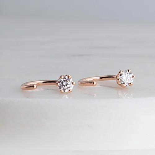 Miniatura 35 de Half Huggie Birthstone Gold Hoop Earrings for Women Tiny Cartilage Stud Piercing Earring Hypoallergenic Earring Screw Back Dainty Hug