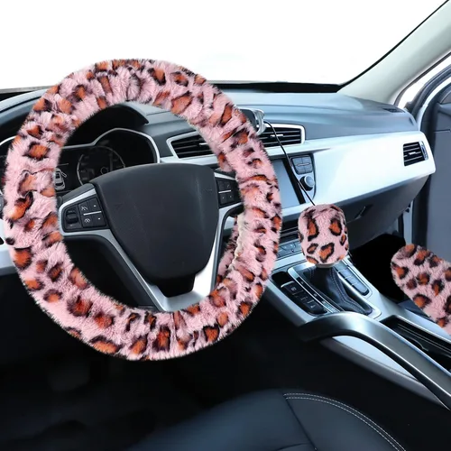 Miniatura 17 de Accmor - Funda mullida para volante para mujeres y niñas, ajuste universal de 15 pulgadas, funda de freno de mano y funda para palanca de cambios