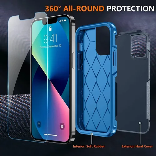 Miniatura 3 de SPIDERCASE Funda diseñada para iPhone 13, protección contra caídas de grado militar de 10 pies, con 2 protectores de pantalla de vidrio templado