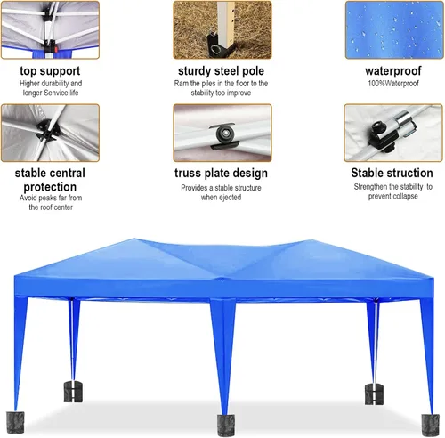 Miniatura 2 de 10x20 Azul Carpa Plegable para Exterior con 6 Paredes Laterales, Carpa para Bodas y Fiestas al Aire Libre Resistente al Agua para Fiestas UV50
