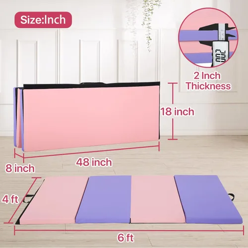 Miniatura 7 de Colchoneta de gimnasia plegable de 6 x 4 x 2 pulgadas de grosor, para gimnasio en casa, antideslizante, portátil, con asas de transporte, para niños
