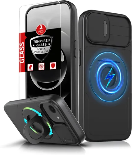 Miniatura 76 de Funda magnética para iPhone 11 Pro compatible con carga inalámbrica MagSafe, con 2 protectores de pantalla, anillo kickstand de 360° integrado +