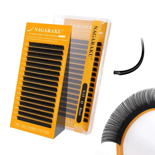 Miniatura 101 de NAGARAKU Extensiones de pestañas elipse con puntas abiertas planas, pestañas individuales de 0.006 in, rizo C, bandeja de mezcla de 0.315-0.591 in