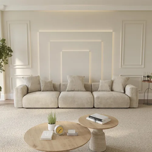 Miniatura 46 de WJShome Cloud Couch Sofá Seccional Modular, Sofá en Forma de L de 102 pulgadas con Otomana, Sofá de Pana Beige de 3 Asientos, Sofá Seccional