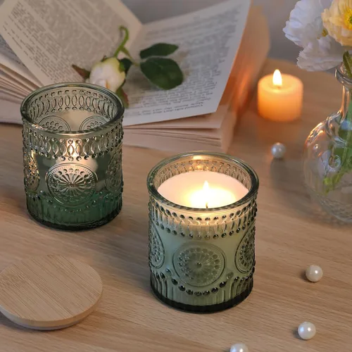 Miniatura 6 de DARJEN Paquete de 10 tarros de vela verdes para hacer velas, tarros vacíos de vidrio de 7.5 onzas con tapas y etiquetas de bambú, recipientes