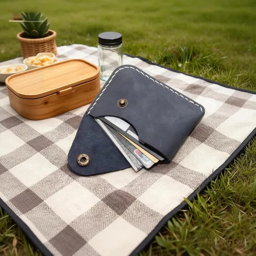 Miniatura 26 de Cartera organizadora de tarjetas de bolsillo frontal cosida a mano minimalista de cuero genuino para tarjetas, billetera con tarjetero pequeño, Negro