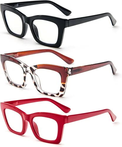 Miniatura 2 de REAVEE Oprah Style - Lentes de lectura para mujer, bloqueo de luz azul, elegantes y de gran tamaño, bisagra de resorte Negro/Marrón Leopardo/Rojo