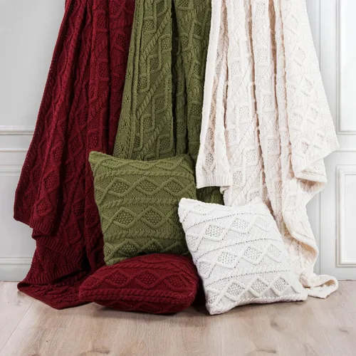 Miniatura 2 de HiEnd Accents - Manta de punto trenzado verde salvia de 50 x 60 pulgadas, acogedora manta tejida de mezcla de lana, cálida para otoño e invierno