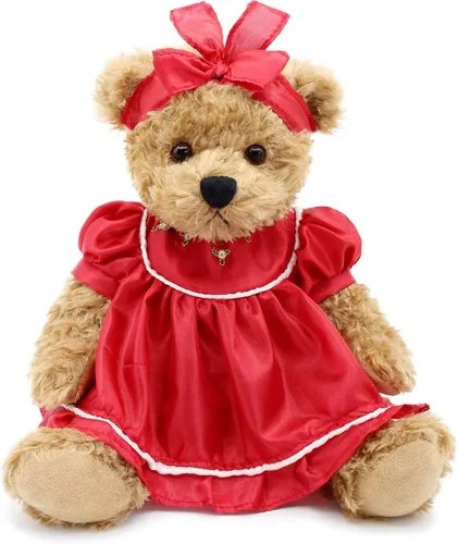 Miniatura 12 de Oitscute - Oso de peluche pequeño para bebé con tela, lindo animal de peluche suave de 10 pulgadas (vestido rosa con conejo)