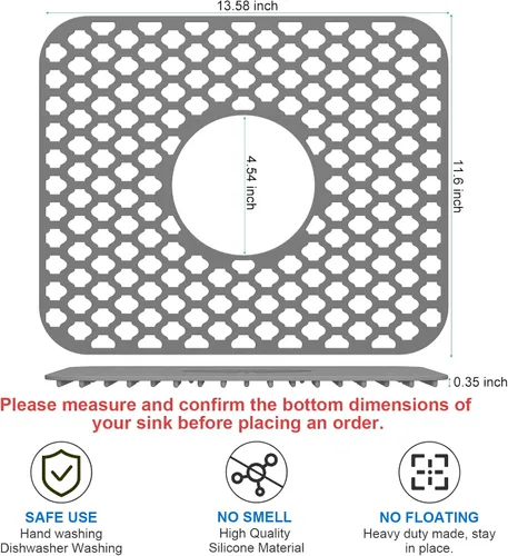 Miniatura 2 de TOOVEM - Tapete protector para fregadero de cocina, rejilla protectora de fregadero de 13.58 x 11.6 pulgadas, forro antideslizante resistente al